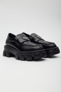 Prada Brushed Leather Black Monolith Loafer Women's EU 38