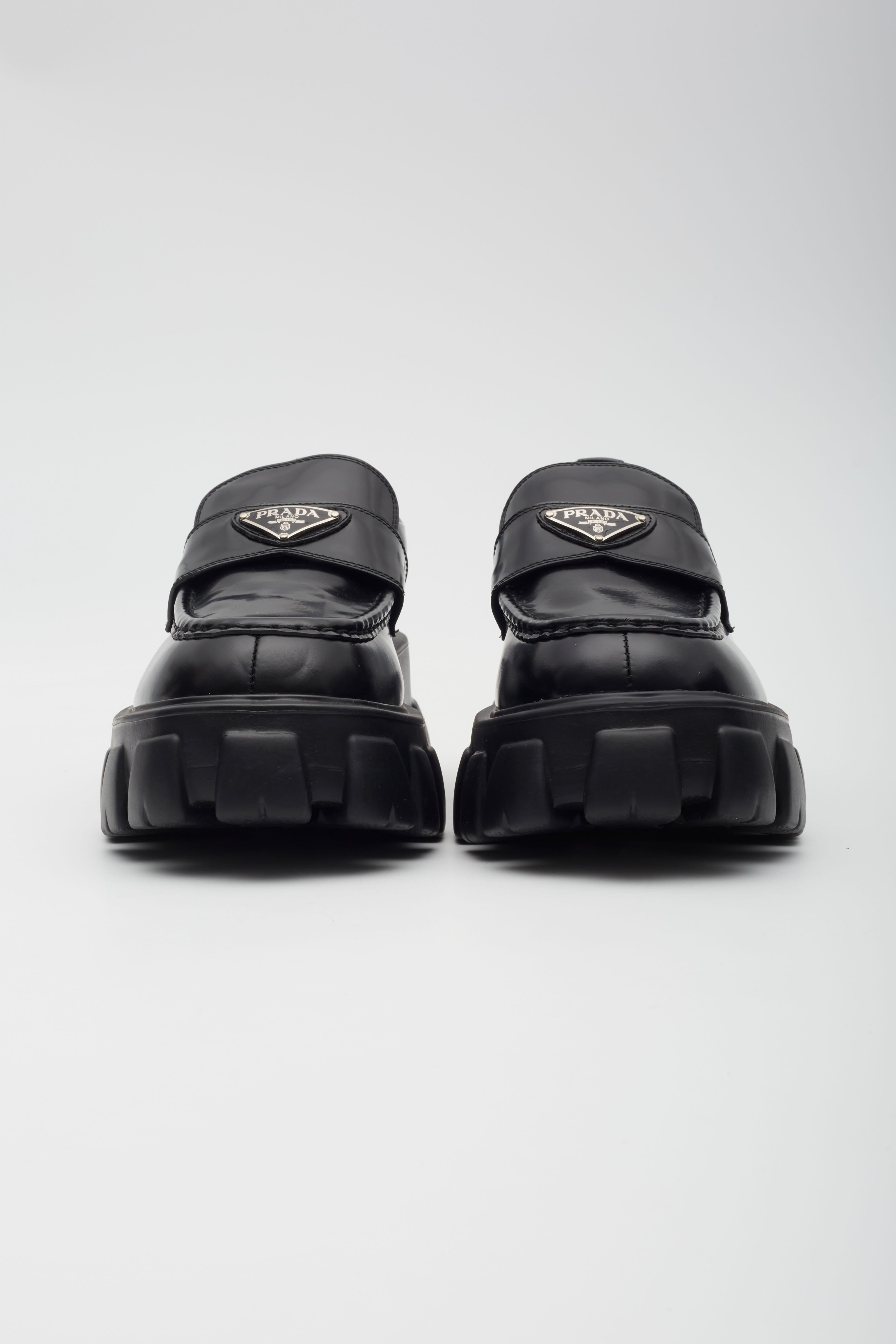 Prada Brushed Leather Black Monolith Loafer Women's EU 39 1