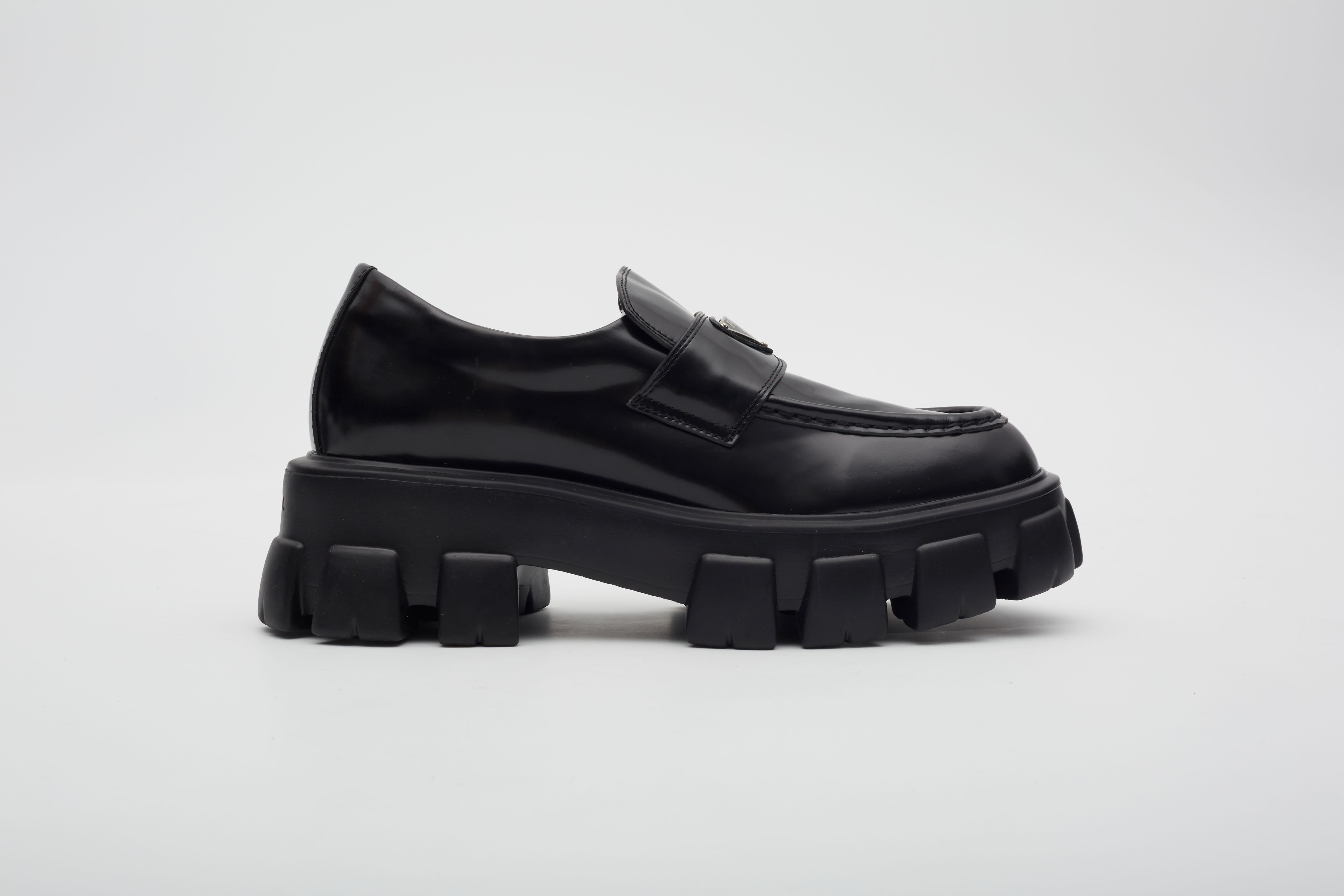 Prada Brushed Leather Black Monolith Loafer Women's EU 40 4