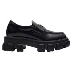 Prada Brushed Leather Black Monolith Loafer Women's EU 40