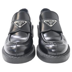 Prada Brushed Platform Loafers in Black Leather