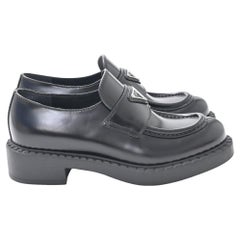 Prada Brushed Platform Loafers in Black Leather