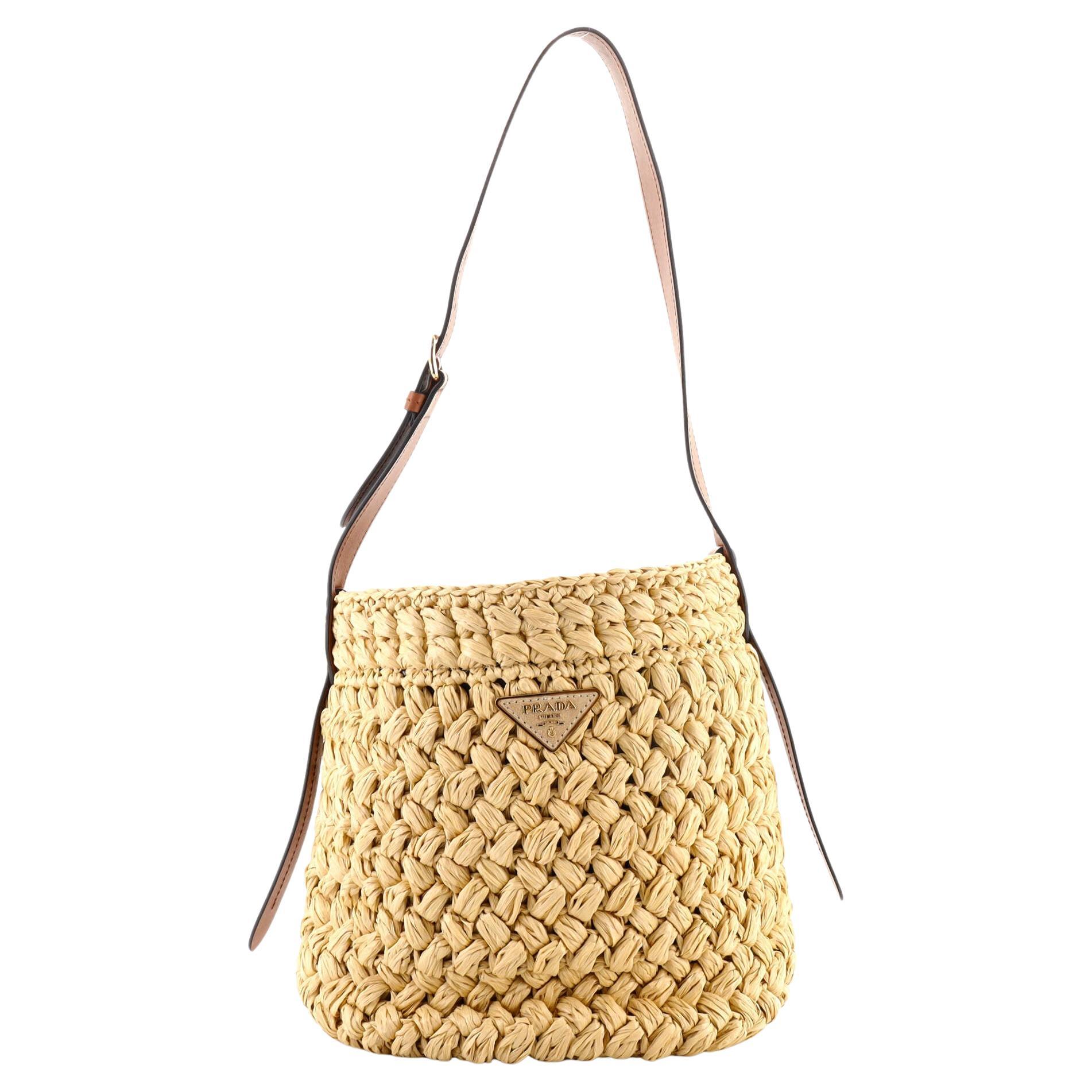 Prada Bucket Bag Crochet Raffia with Leather