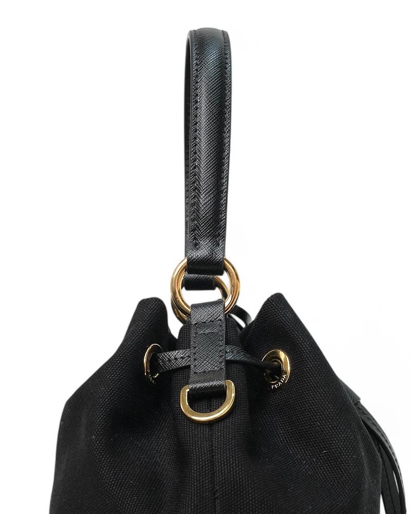 Prada Bucket Bag Small Wicker Canvas Black 7