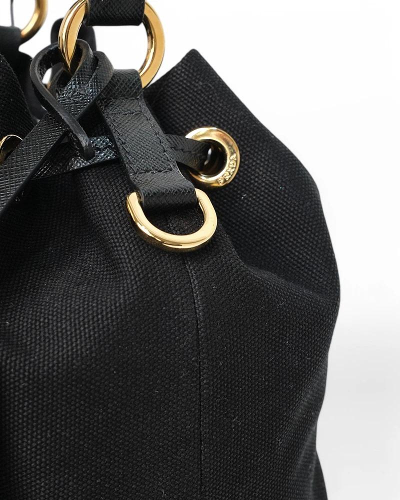 Prada Bucket Bag Small Wicker Canvas Black 8