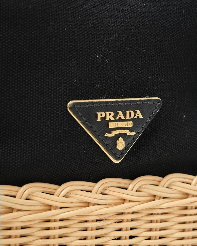 Prada Bucket Bag Small Wicker Canvas Black 10