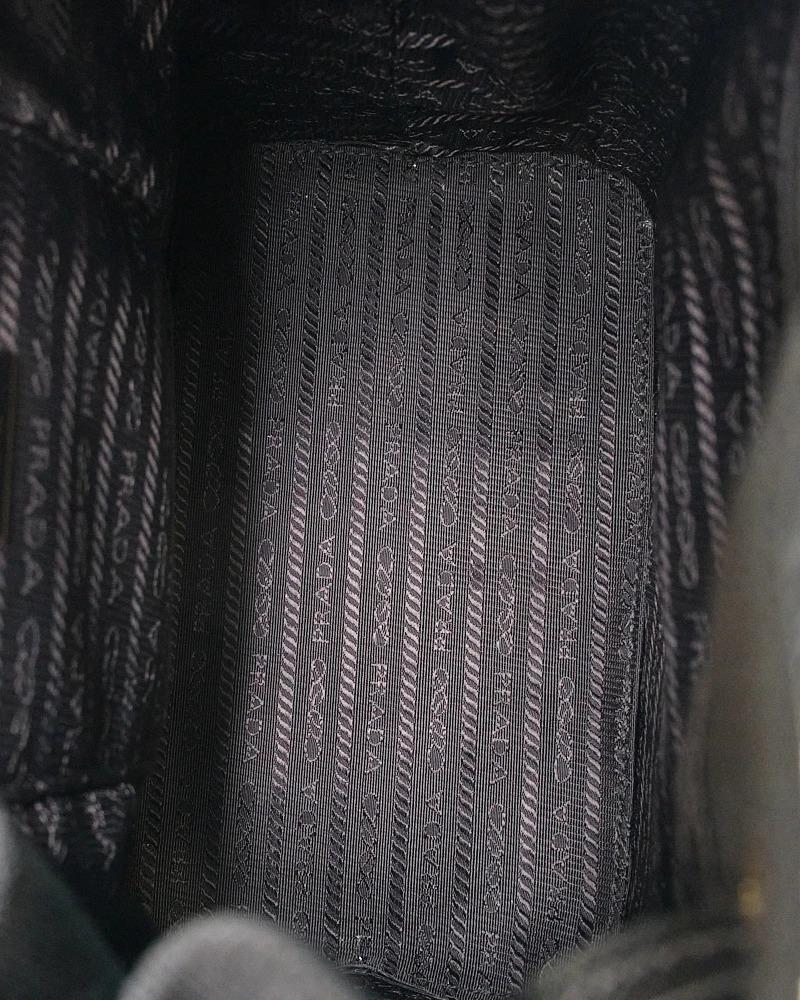 Prada Bucket Bag Small Wicker Canvas Black 12