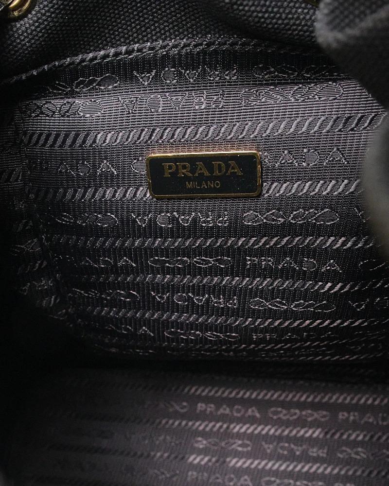 Prada Bucket Bag Small Wicker Canvas Black 13