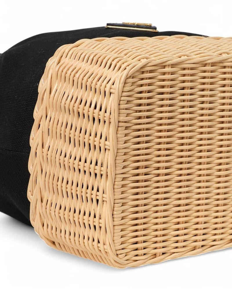 Prada Bucket Bag Small Wicker Canvas Black 4