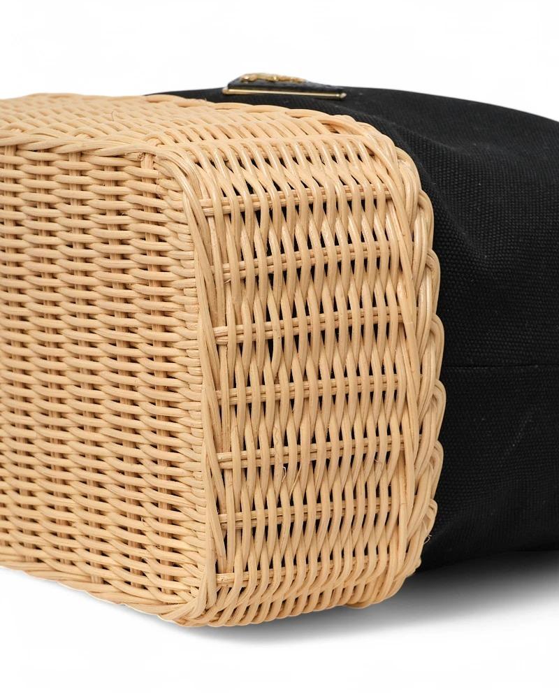Prada Bucket Bag Small Wicker Canvas Black 5