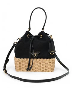 Prada Bucket Bag Small Wicker Canvas Black