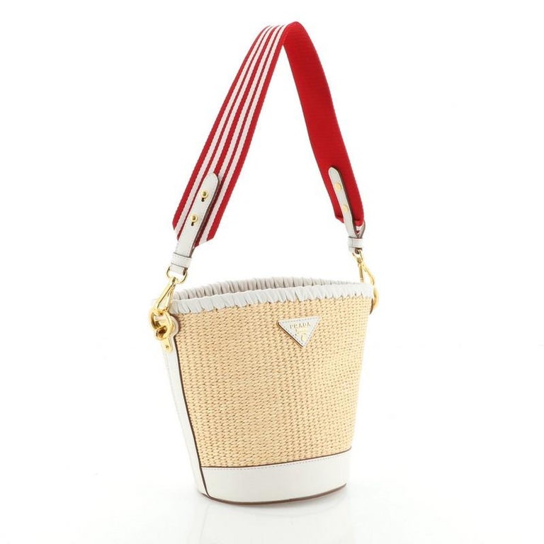 Prada Bucket Bag Woven Raffia with Leather Small at 1stDibs | prada ...