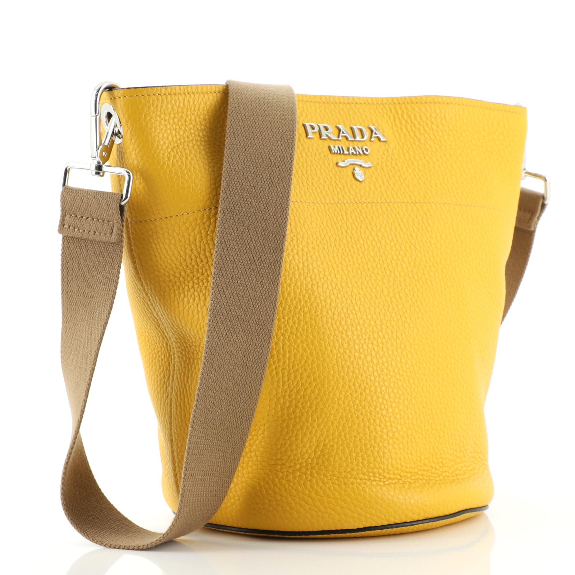 Yellow Prada Bucket Messenger Bag Vitello Daino Small
