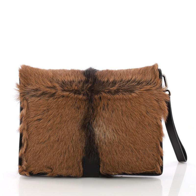 Prada Buckle Flap Messenger Bag Goat Fur Small In Good Condition In NY, NY
