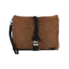 Prada Buckle Flap Messenger Bag Goat Fur Small