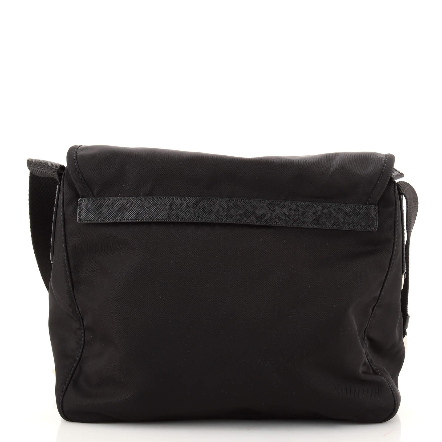 Black Prada Buckle Messenger Bag Tessuto Small
