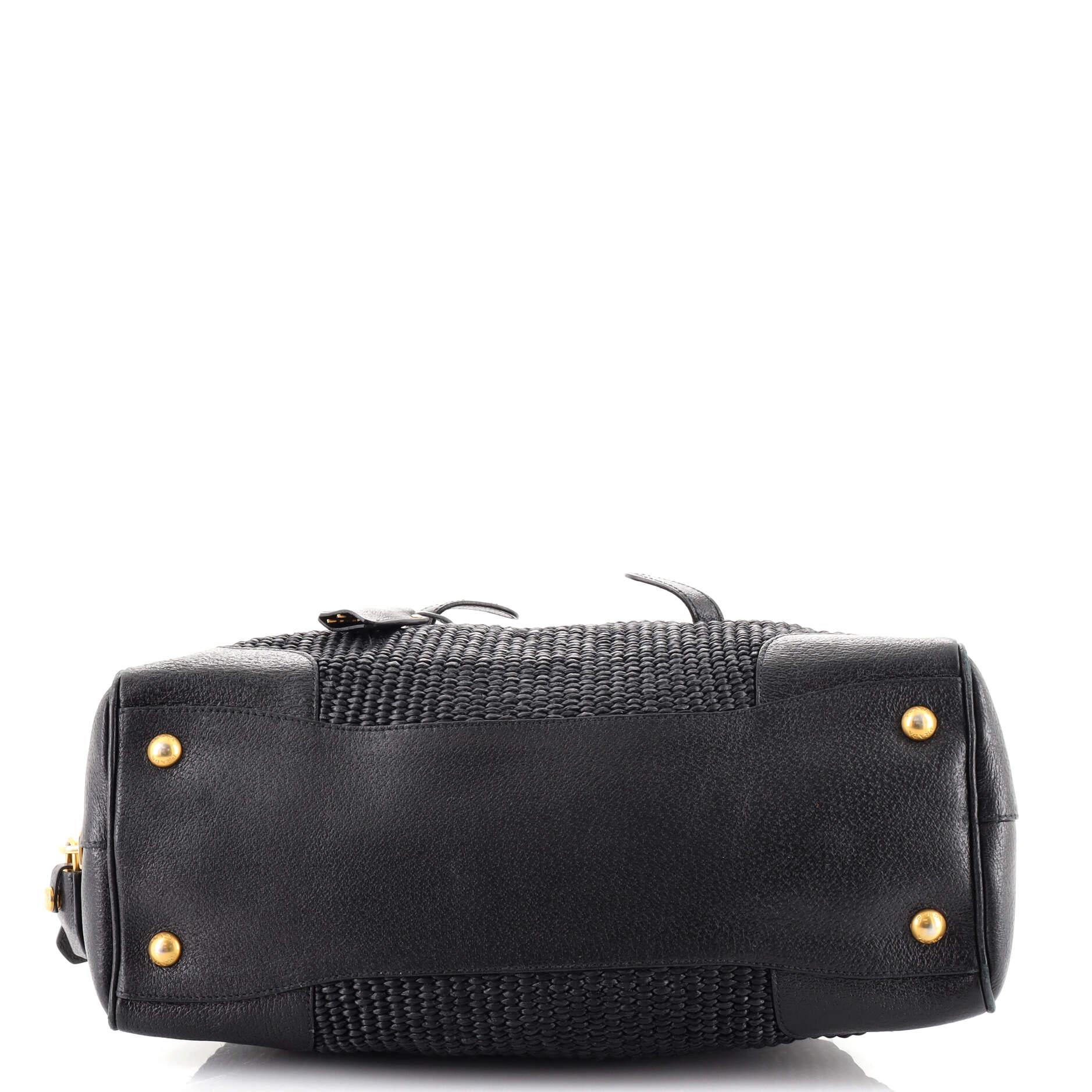 Black Prada Buckle Pleated Bowler Bag Raffia Large