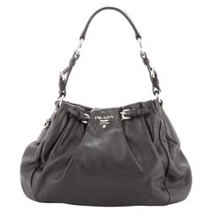 Prada Buckle Pleated Shoulder Bag Soft Calf Large