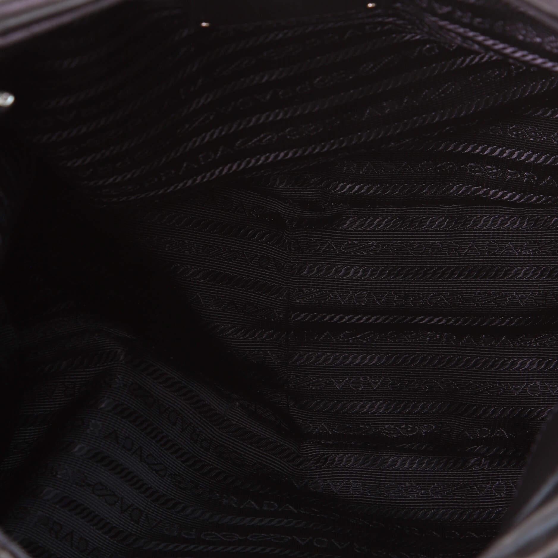 Black Prada Buckle Pleated Shoulder Bag Soft Calf Medium