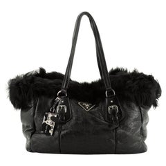 Prada Buckle Tote Leather And Fur Medium