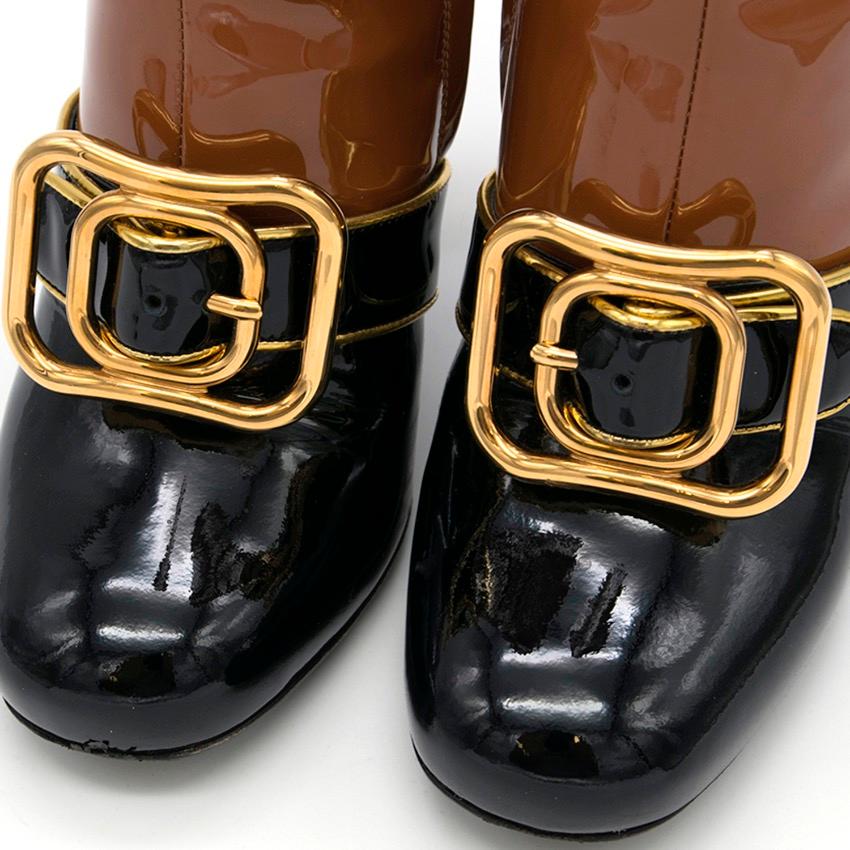 Prada Buckled Two-Tone Patent Leather Buckle Boots US 5.5 For Sale 1