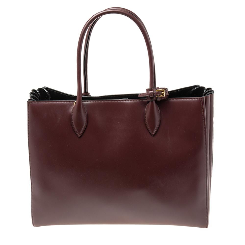 Prada Burgundy/Black City Calf Leather XL Bibliotheque Tote 4