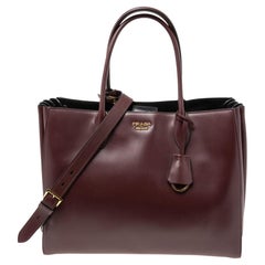 Prada Burgundy/Black City Calf Leather XL Bibliotheque Tote