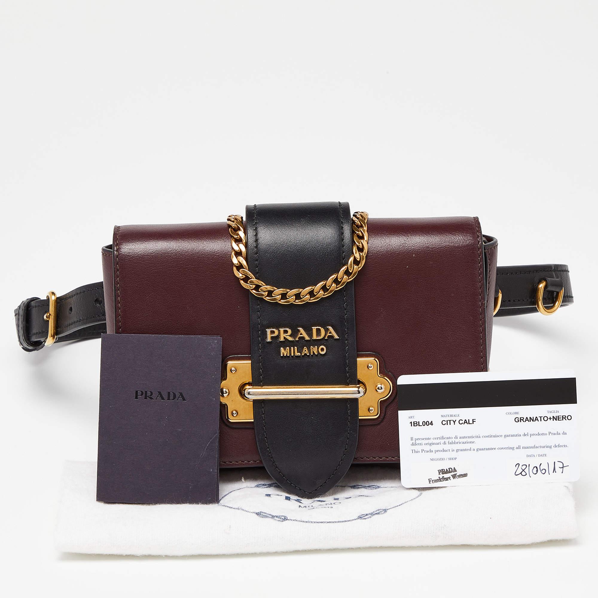 Prada Burgundy/Black Leather Cahier Convertible Belt Bag 8