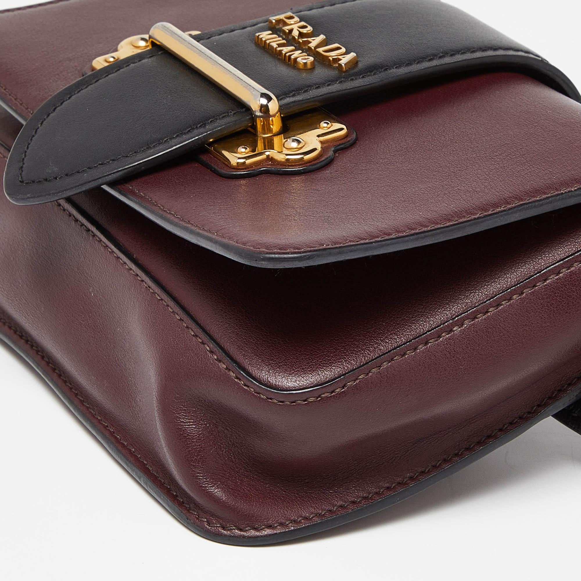 Prada Burgundy/Black Leather Cahier Convertible Belt Bag 3