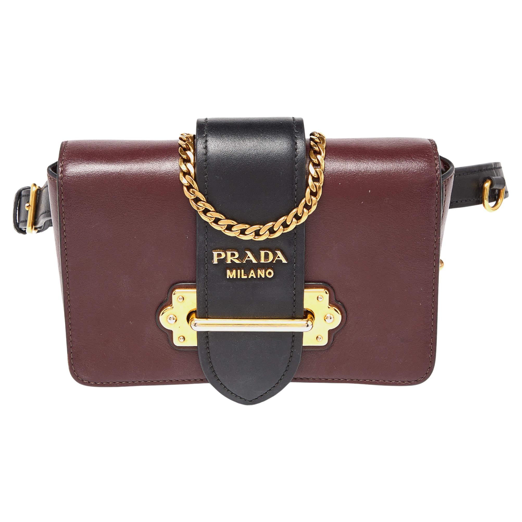Prada Burgundy/Black Leather Cahier Convertible Belt Bag
