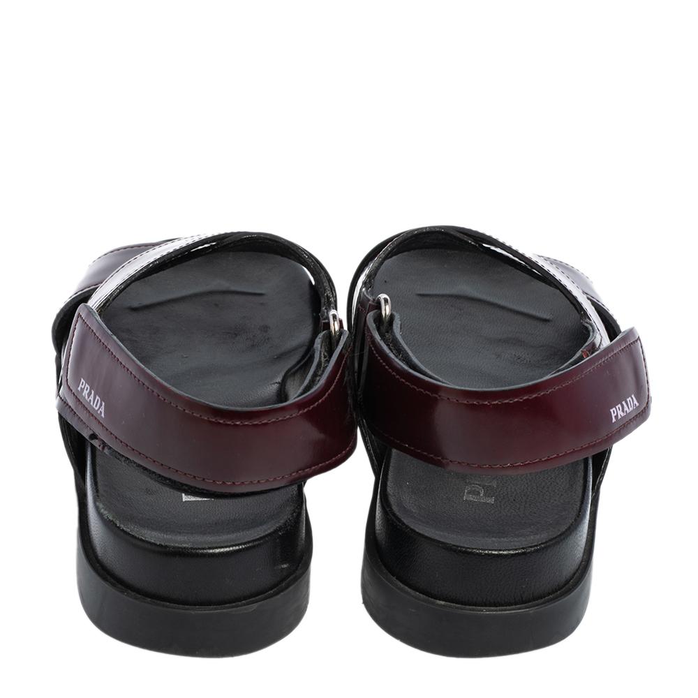 Prada Burgundy/Black Leather Crisscross Strap Sandals Size 37 2
