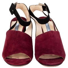 PRADA burgundy & black suede BLOCK HEEL Sandals Shoes 39