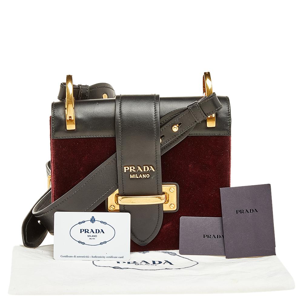 Prada Burgundy/Black Velvet & Leather Pionniere Crossbody Bag 4