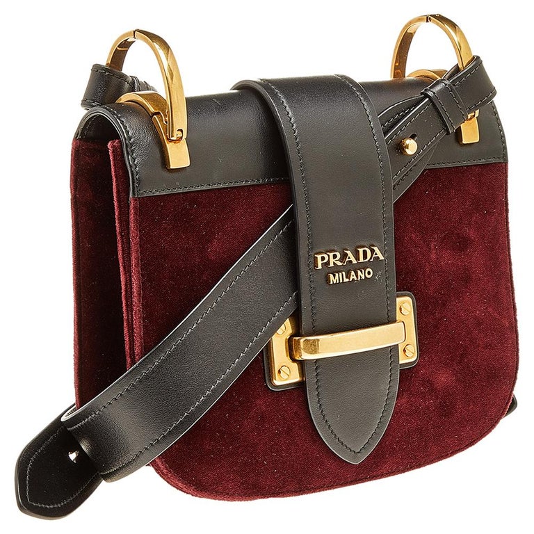 Prada Burgundy/Black Velvet and Leather Pionniere Crossbody Bag at 1stDibs  | prada pionniere bag, prada burgundy bag, prada red velvet bag