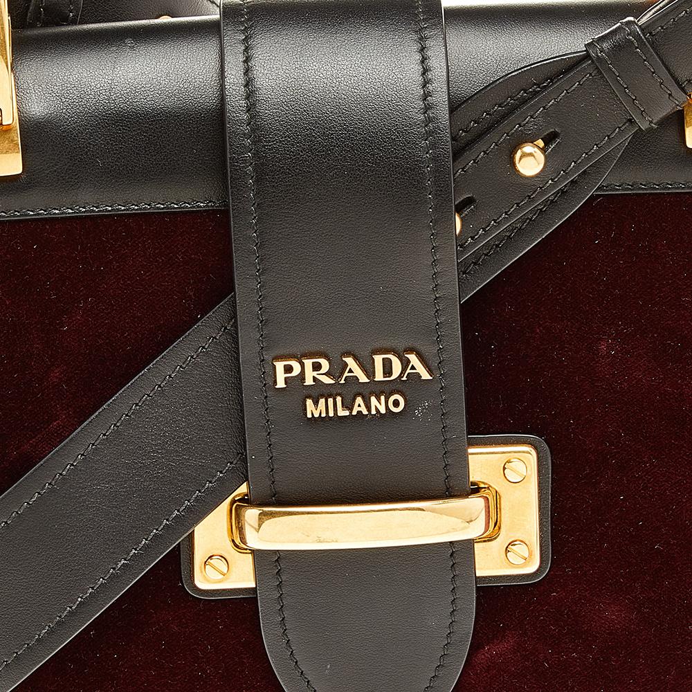 Women's Prada Burgundy/Black Velvet & Leather Pionniere Crossbody Bag
