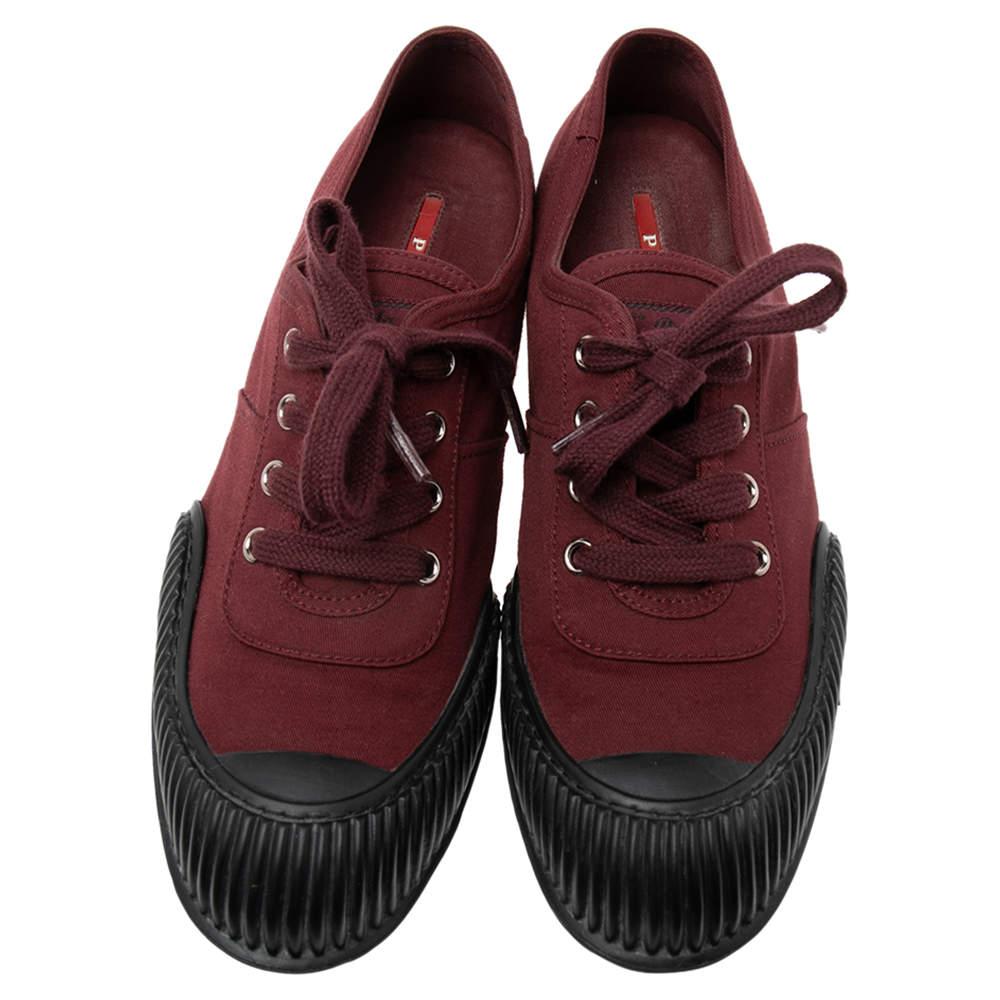 Black Prada Burgundy Canvas Cap Toe Sneakers Size 37.5