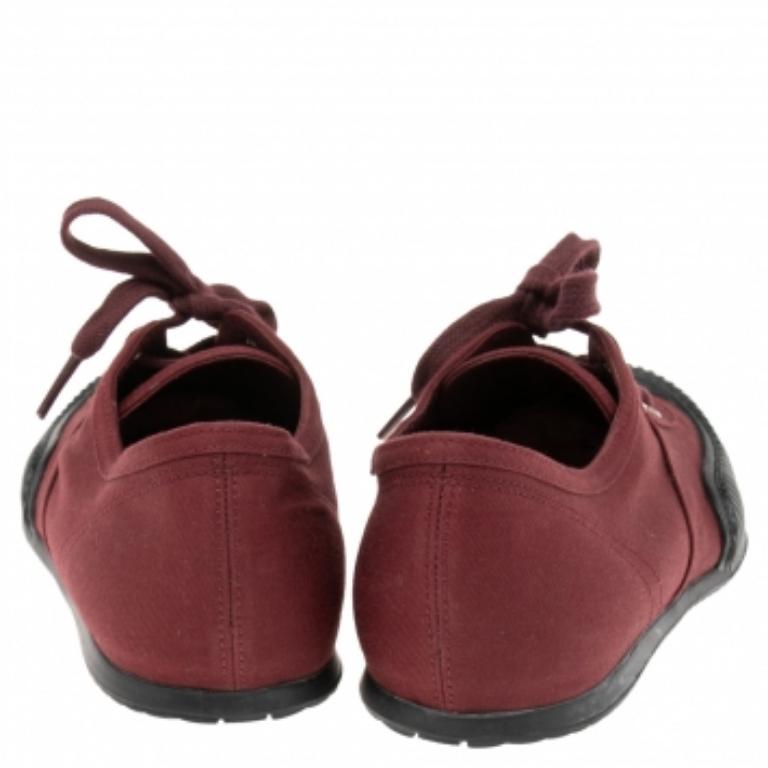 Black Prada Burgundy Canvas Cap Toe Sneakers Size 37.5
