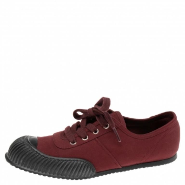 Prada Burgundy Canvas Cap Toe Sneakers Size 37.5 2