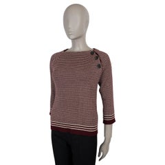 PRADA burgundy & cream wool 2017 STRIPED BUTTONED Sweater 44 L