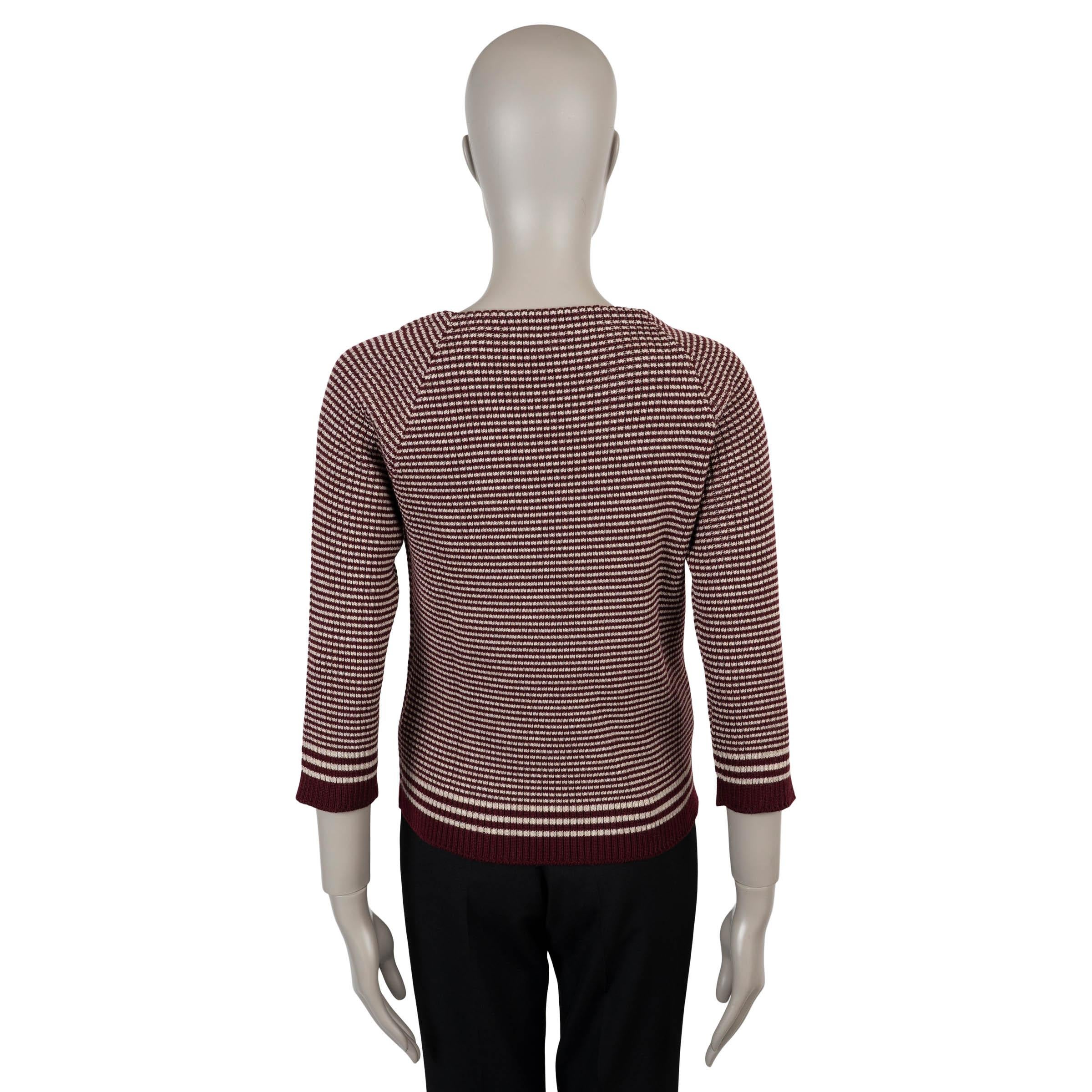 Noir PRADA pull en laine bordeaux et crème 2017 à rayures et boutons 44 L. en vente