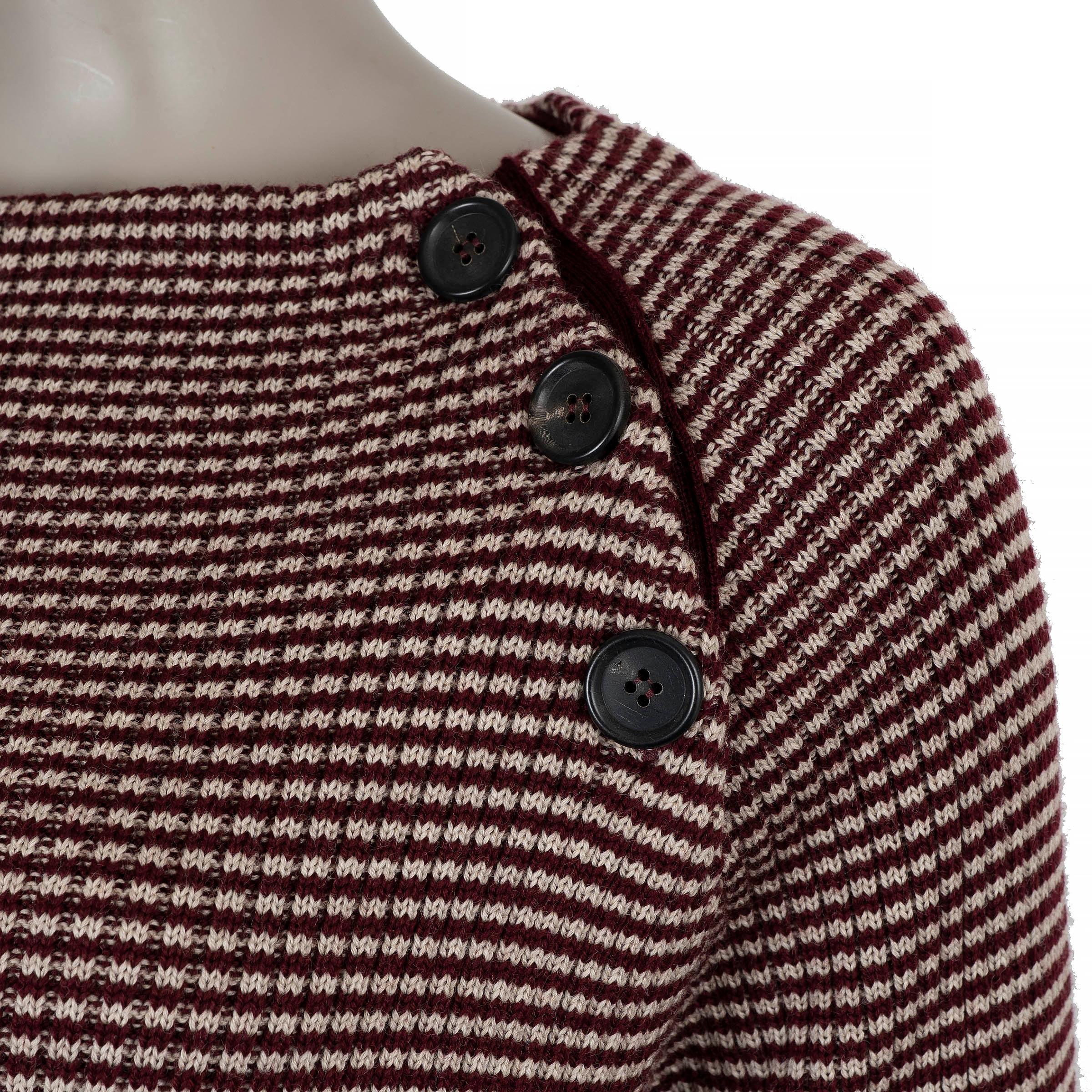 PRADA pull en laine bordeaux et crème 2017 à rayures et boutons 44 L. Pour femmes en vente