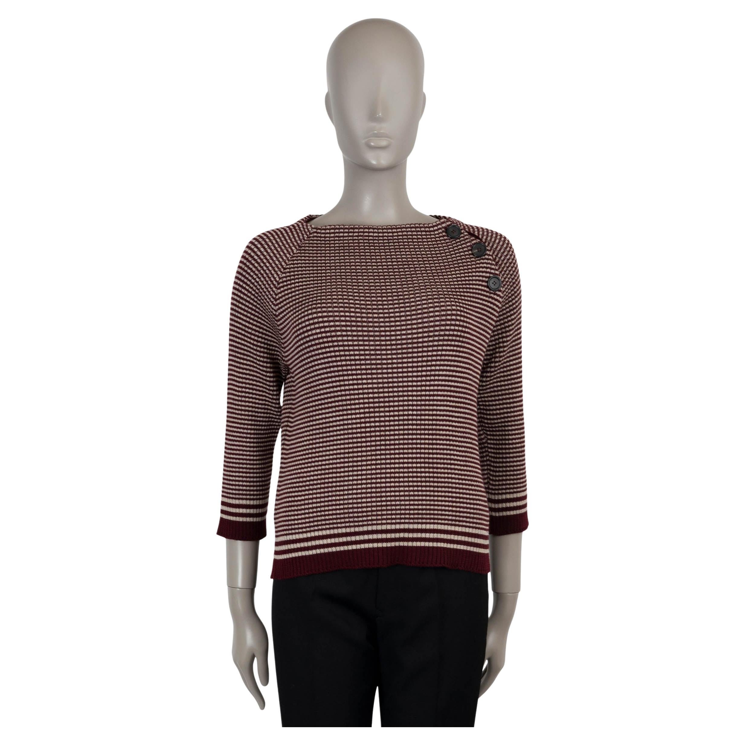 PRADA burgundy & cream wool 2017 STRIPED BUTTONED Sweater 44 L