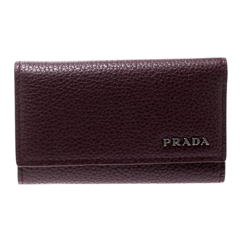 Prada Burgundy Leather 6 Key Holder