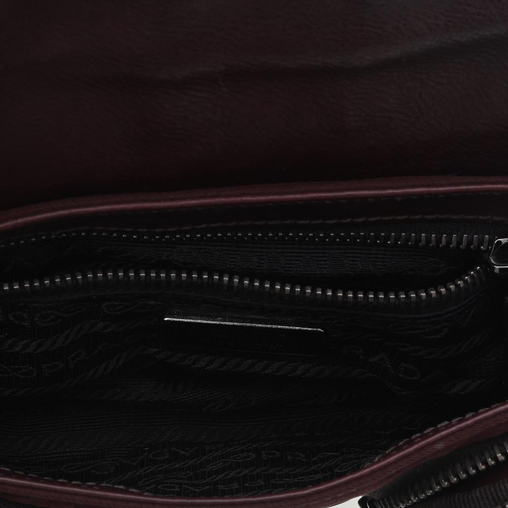 Prada Burgundy Leather And Nylon Buckle Flap Shoulder Bag 6