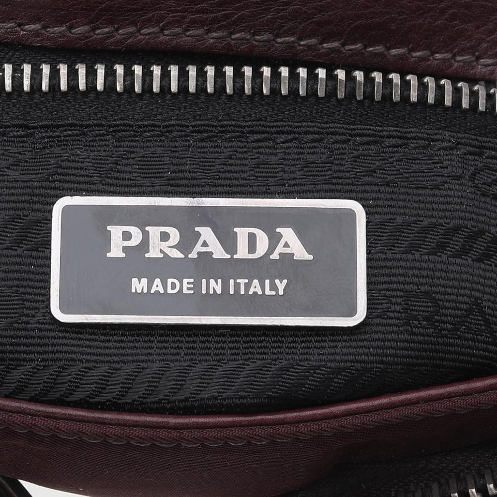 Prada Burgundy Leather And Nylon Buckle Flap Shoulder Bag 2