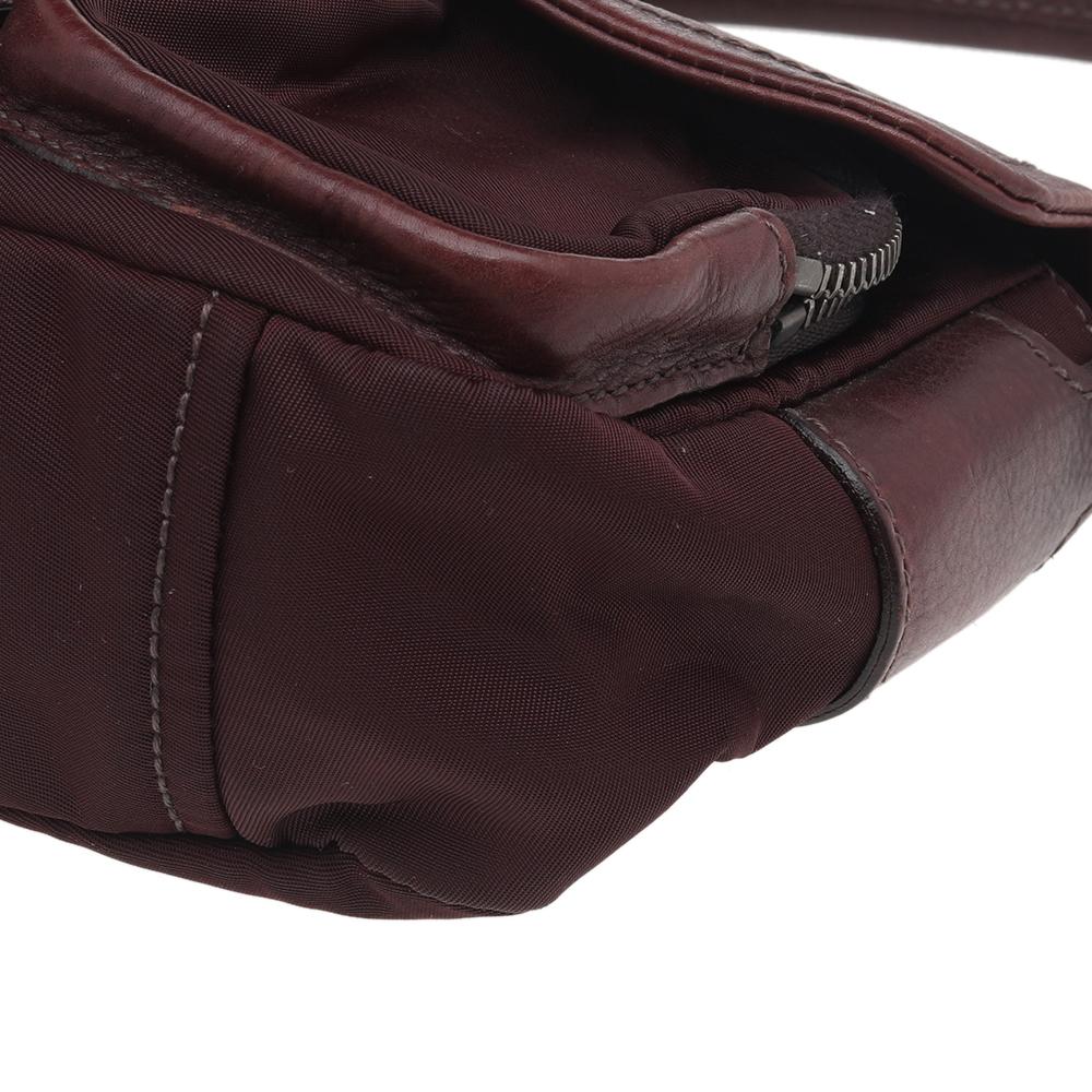 Prada Burgundy Leather And Nylon Buckle Flap Shoulder Bag 3