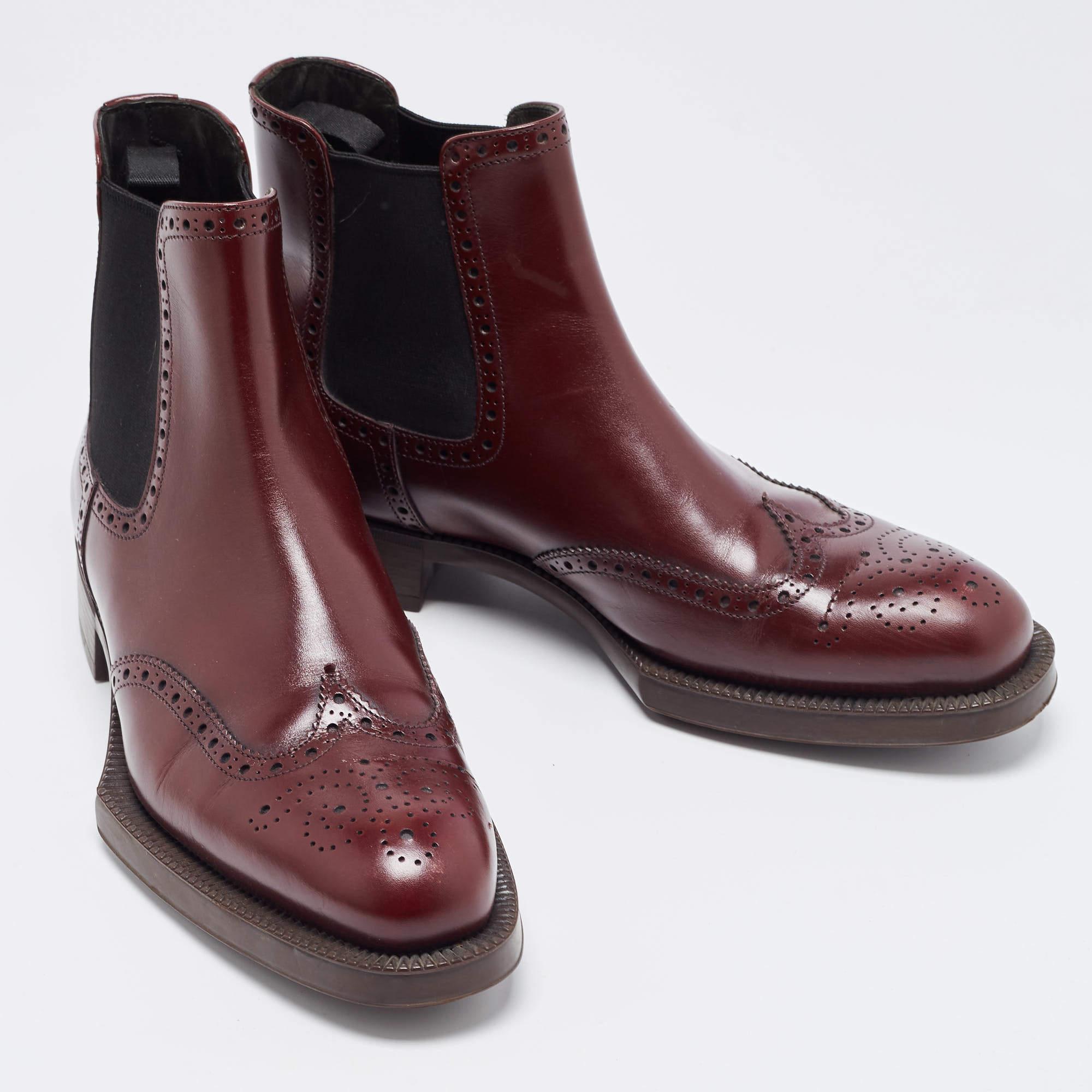 Prada Burgundy Leather Brogue Ankle Boots Size 38.5 1