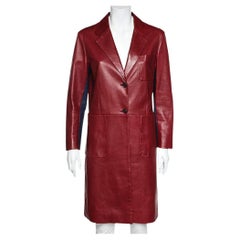 Prada Burgundy Leather Button Front Coat S