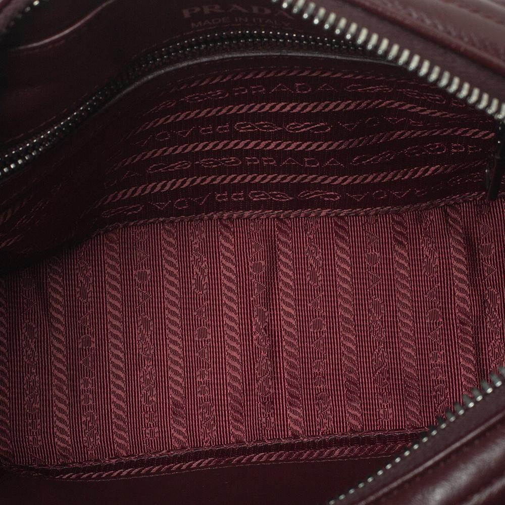 Gray Prada Burgundy Leather Diagramme Crossbody Bag