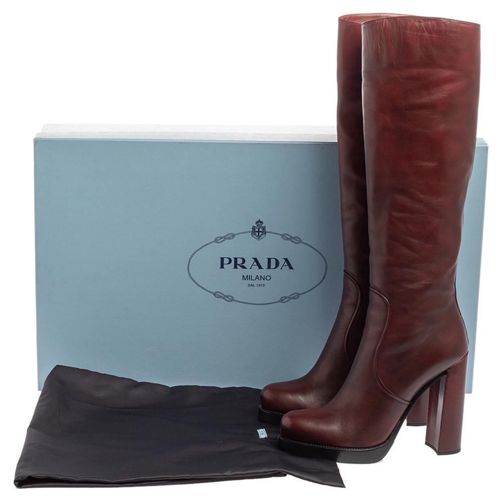 Prada Burgundy Leather Knee Length Boots Size 40 5